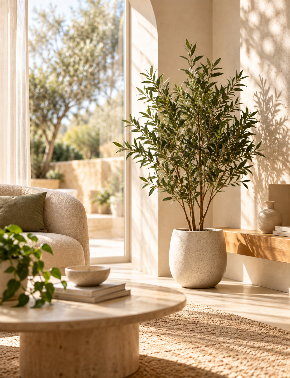 Intérieur épuré avec une plante artificielle Botavea — décoration botanique haut de gamme